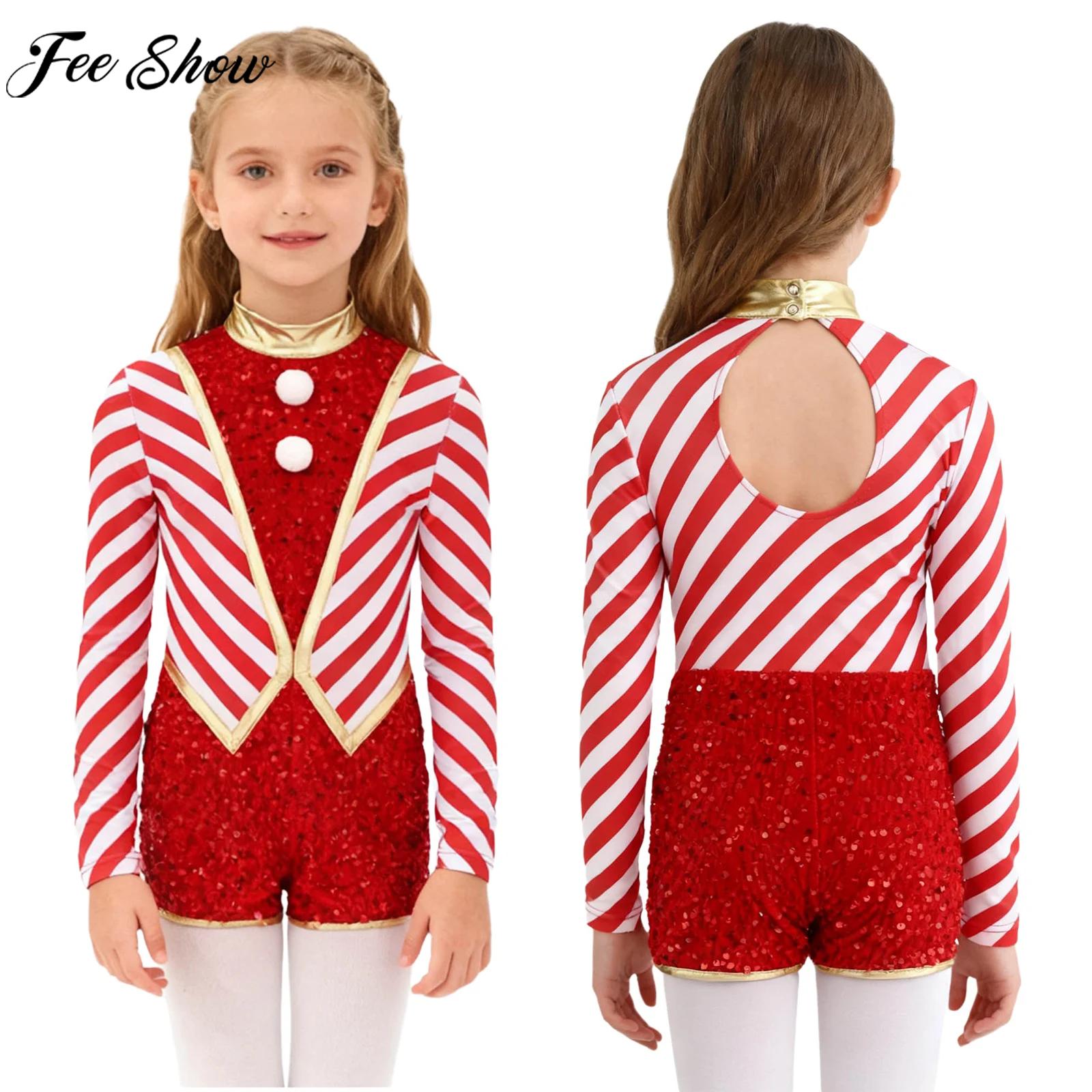 Elf Costume Christmas - Crianças meninas manga longa lantejoulas listrado
