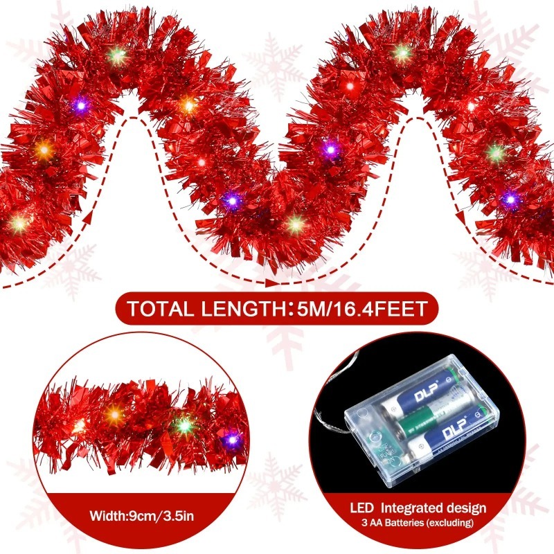 Tinsel Garland Decoration - Luzes de Natal com Fita de