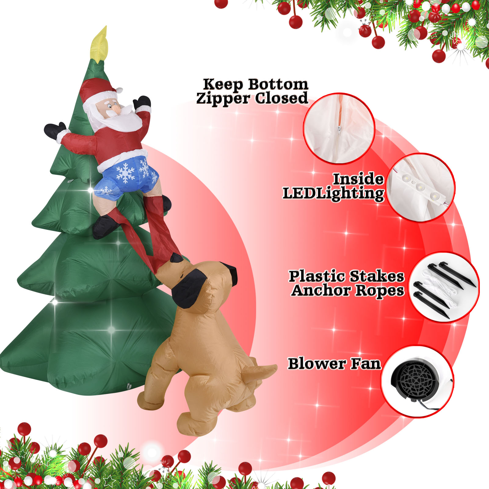 Cão inflável de natal com árvo - Christmas Lights Outdoor avaliação e preço
