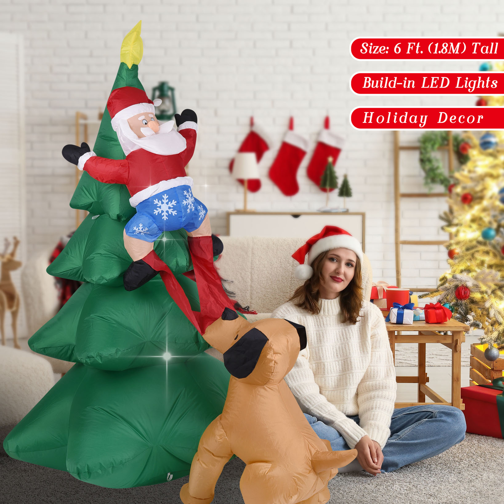 Cão inflável de natal com árvo - Christmas Lights Outdoor avaliação e preço