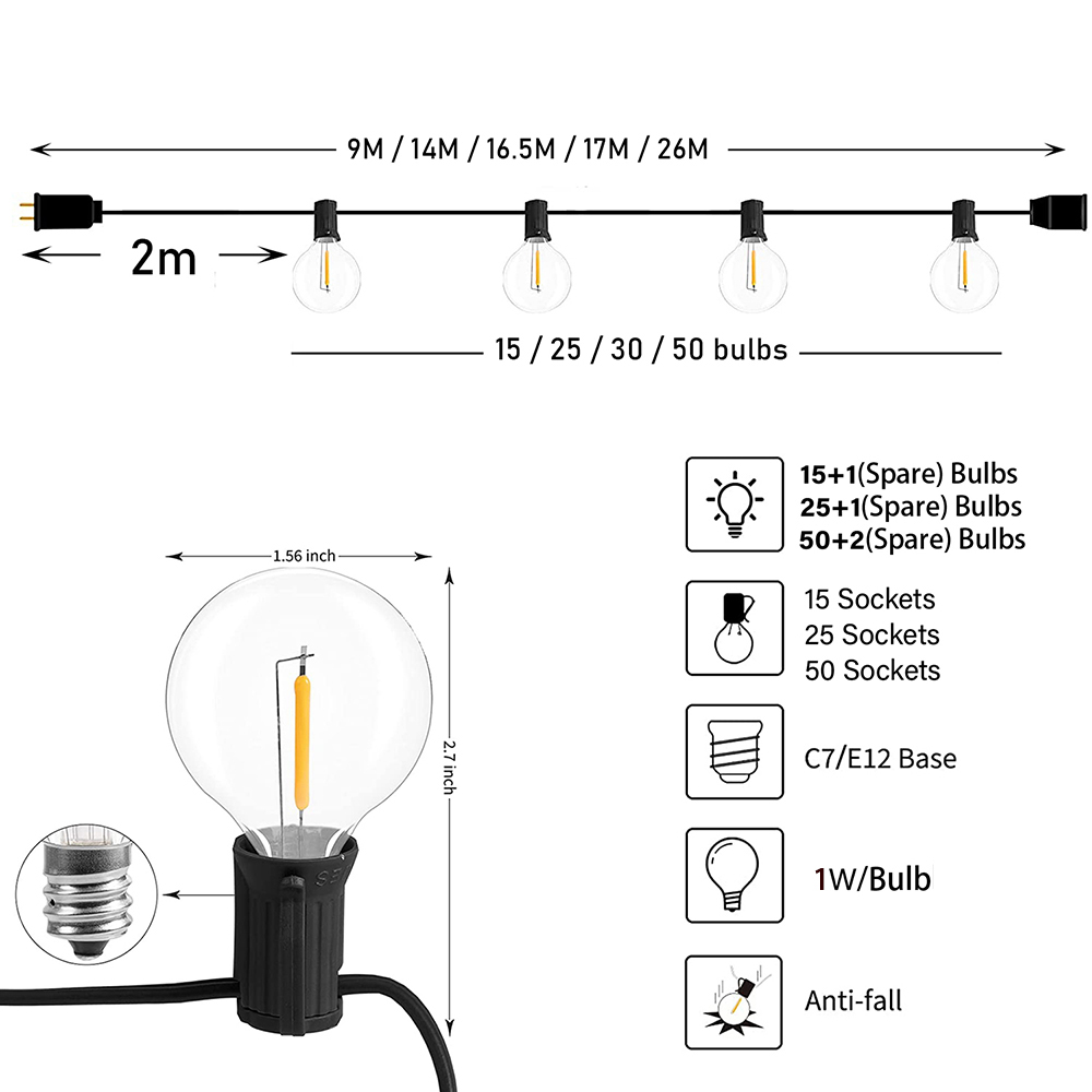 Luzes de corda LED G40 tipo fe - Led Fairy String Lights avaliação e preço