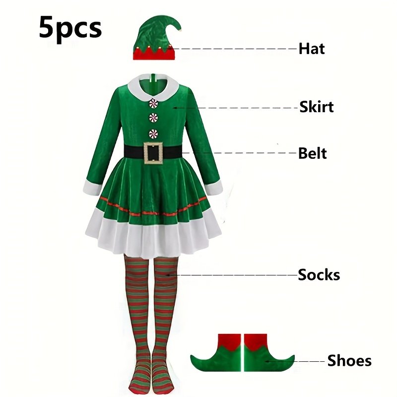 5 pçs conjunto de traje de elf - Elf Costume Christmas avaliação e preço